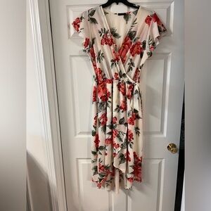 Floral Wrap Dress in Red and Cream